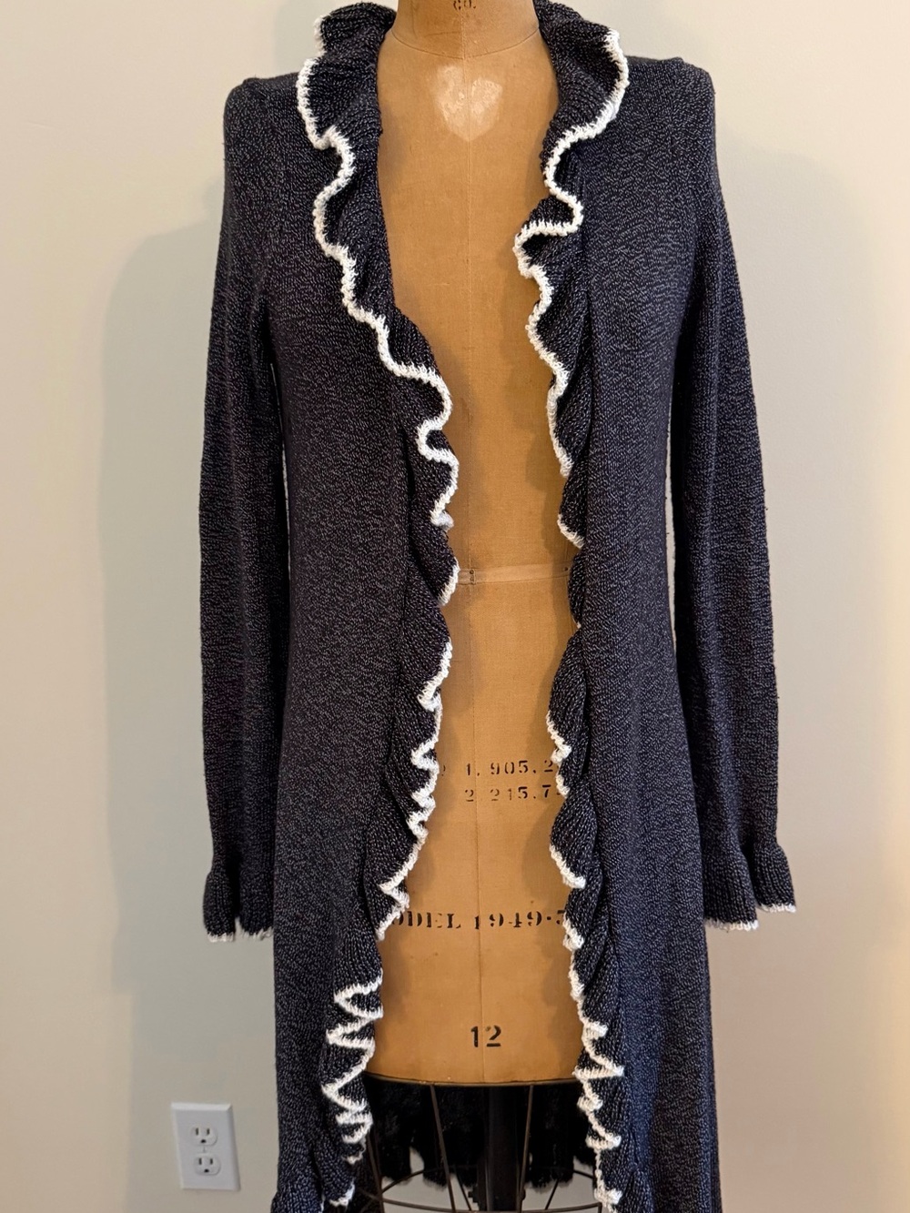 Women’s Black Ruffle-Trim Cardigan Sweater